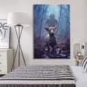 Jesus Running Toward A Lost Lamb In A Dark Rainy Forest Wall Art Canvas Canvas Print