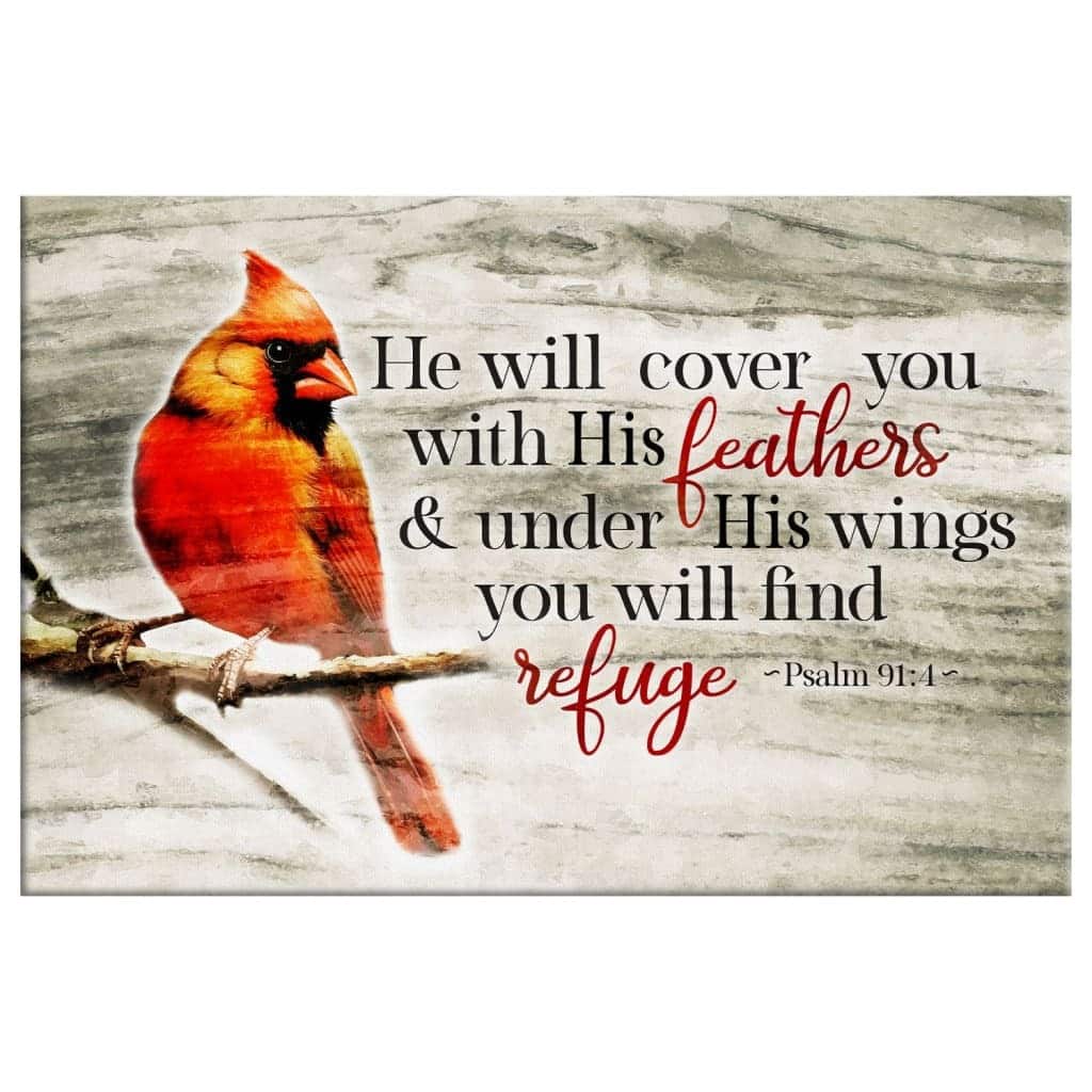 He Will Cover You With His Feathers Psalm 914 Cardinal Bird Canvas Wall Art He Will Cover You With His Feathers Psalm 914 Cardinal Bird Canvas Wall Art