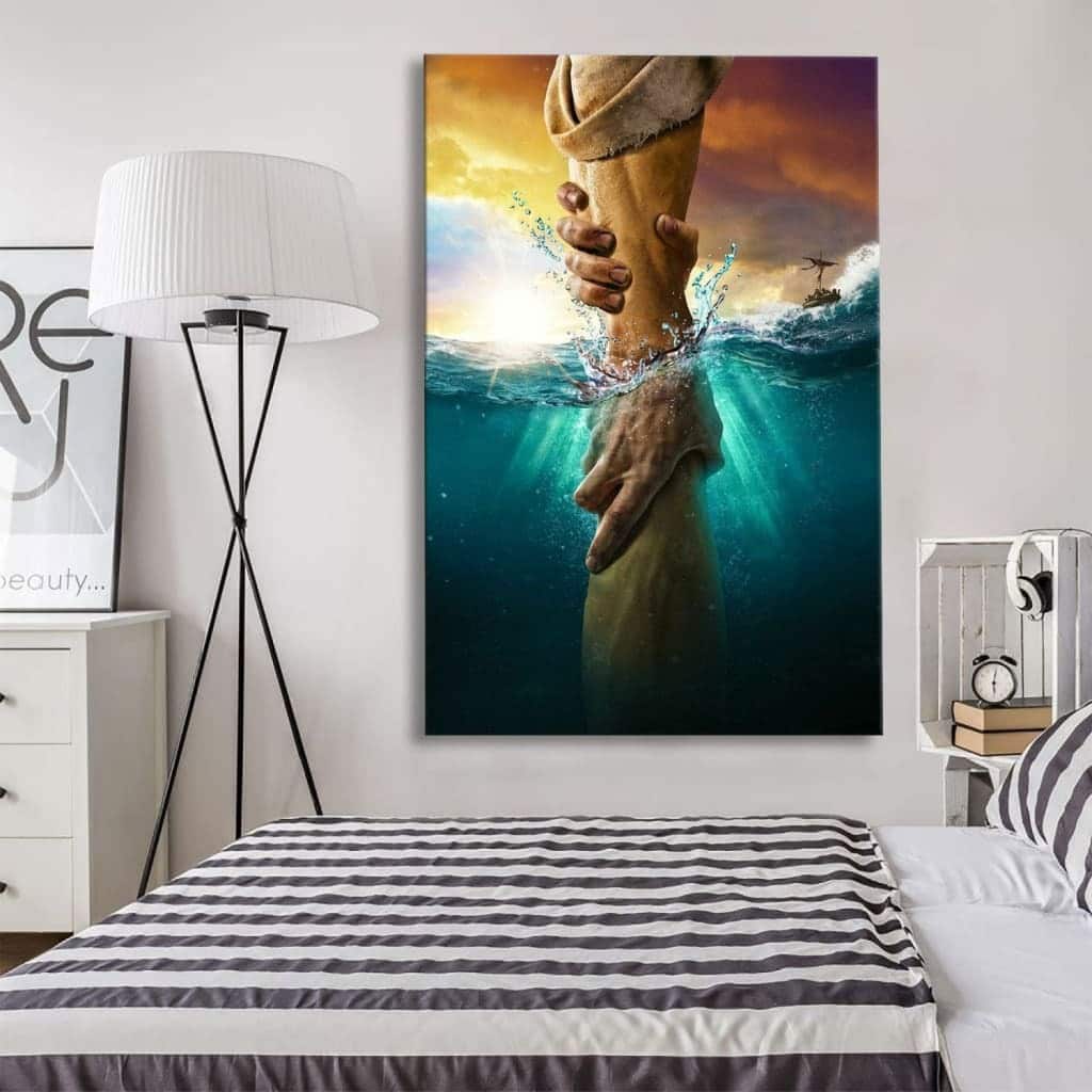 Christian Faith Jesus Reaching Into The Water Canvas Print