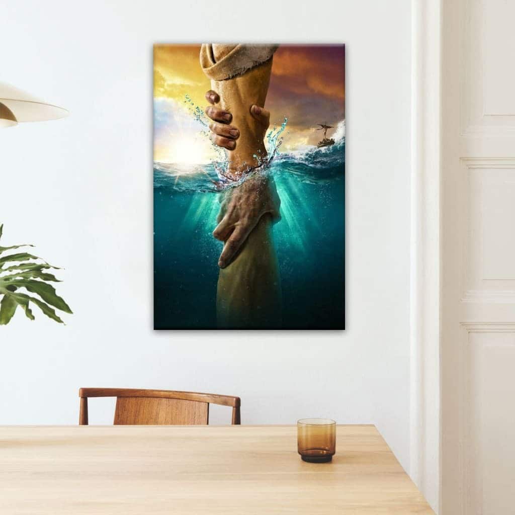 Christian Faith Jesus Reaching Into The Water Canvas Print
