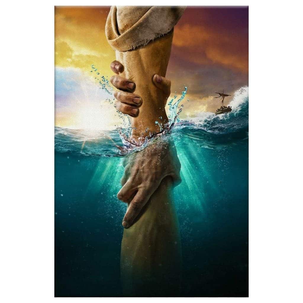 Christian Faith Jesus Reaching Into The Water Canvas Print