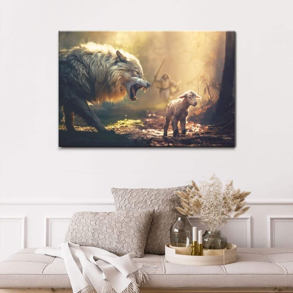 Jesus Running Towards Wolf And Lamb Canvas Wall Art Jesus Running Towards Wolf And Lamb Canvas Wall Art