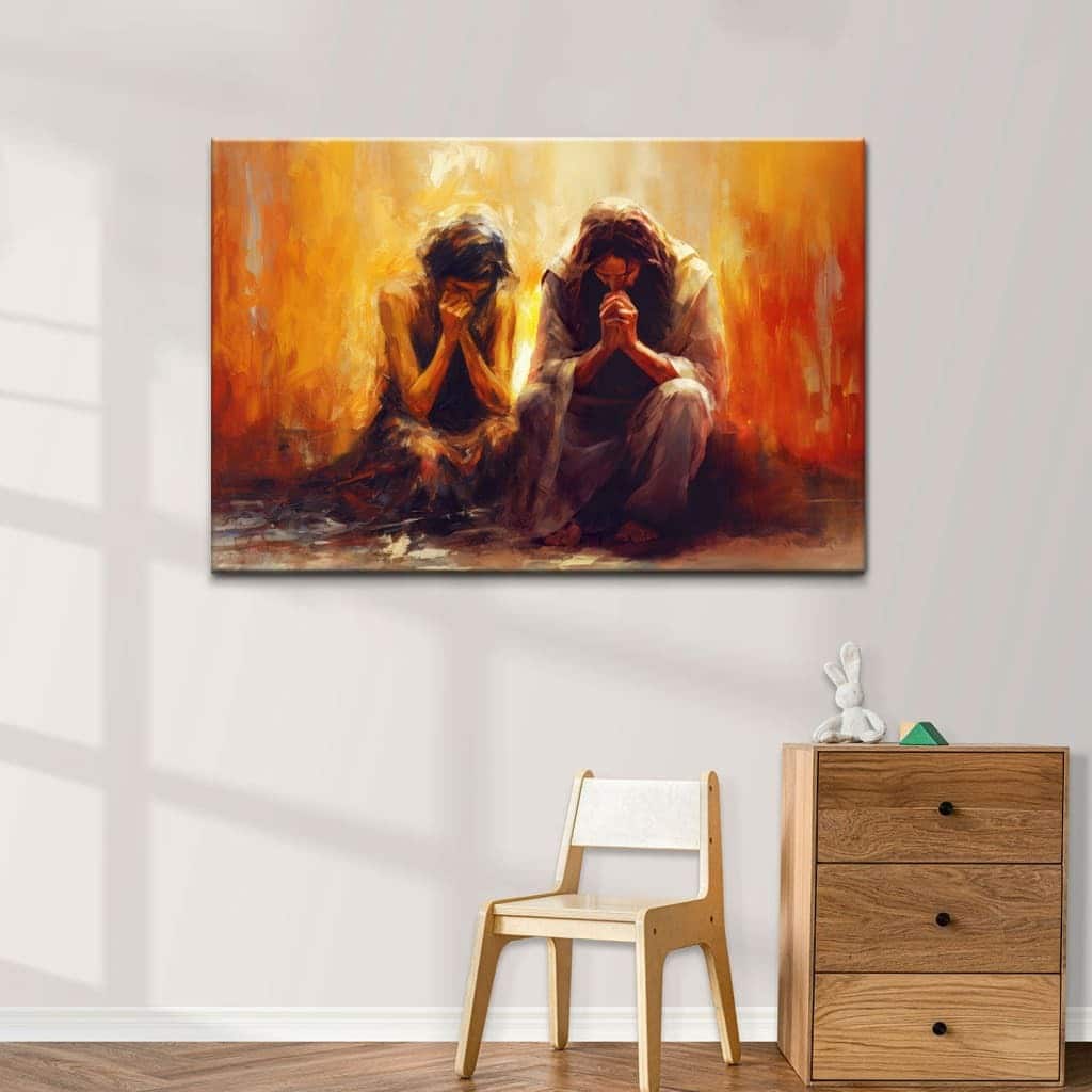 Women And Jesus Praying Gift For Christians Canvas Wall Art Women And Jesus Praying Gift For Christians Canvas Wall Art