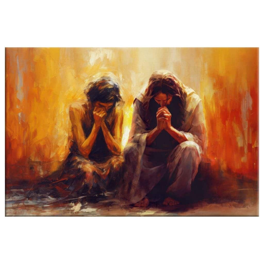 Women And Jesus Praying Gift For Christians Canvas Wall Art