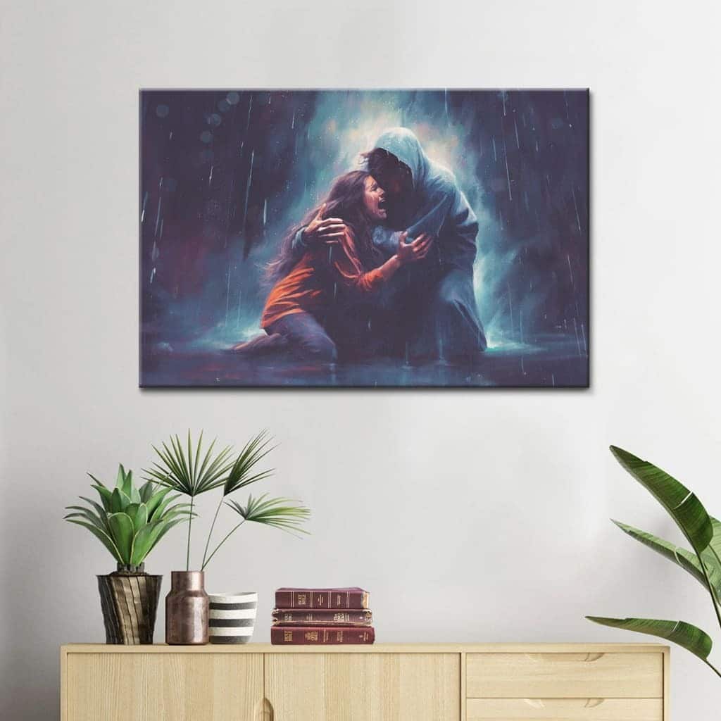 Christian Art Jesus Holds A Woman In The Storm Canvas Wall Art Christian Art Jesus Holds A Woman In The Storm Canvas Wall Art