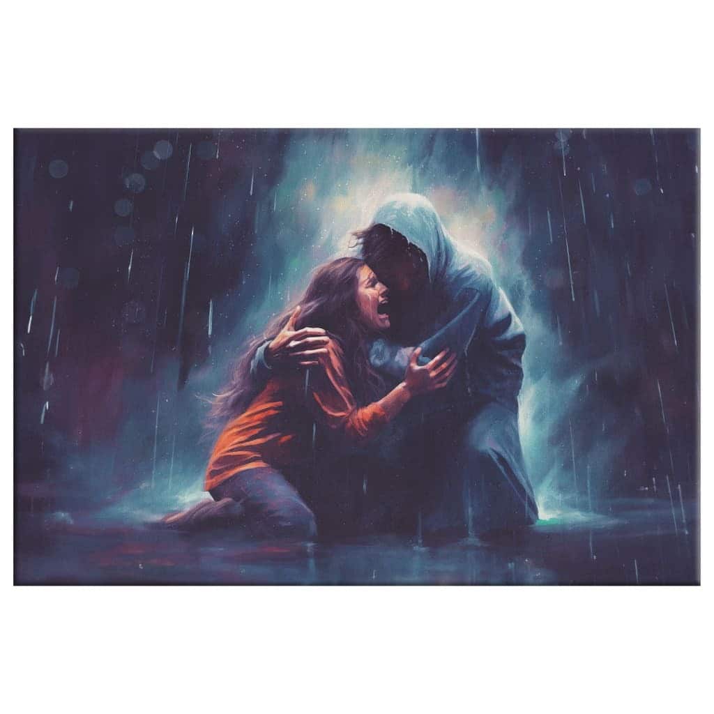 Christian Art Jesus Holds A Woman In The Storm Canvas Wall Art