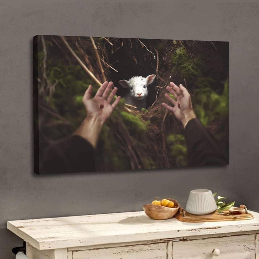 Jesus' Hand Reaching Out To Rescue A Lamb Canvas Wall Art Jesus' Hand Reaching Out To Rescue A Lamb Canvas Wall Art