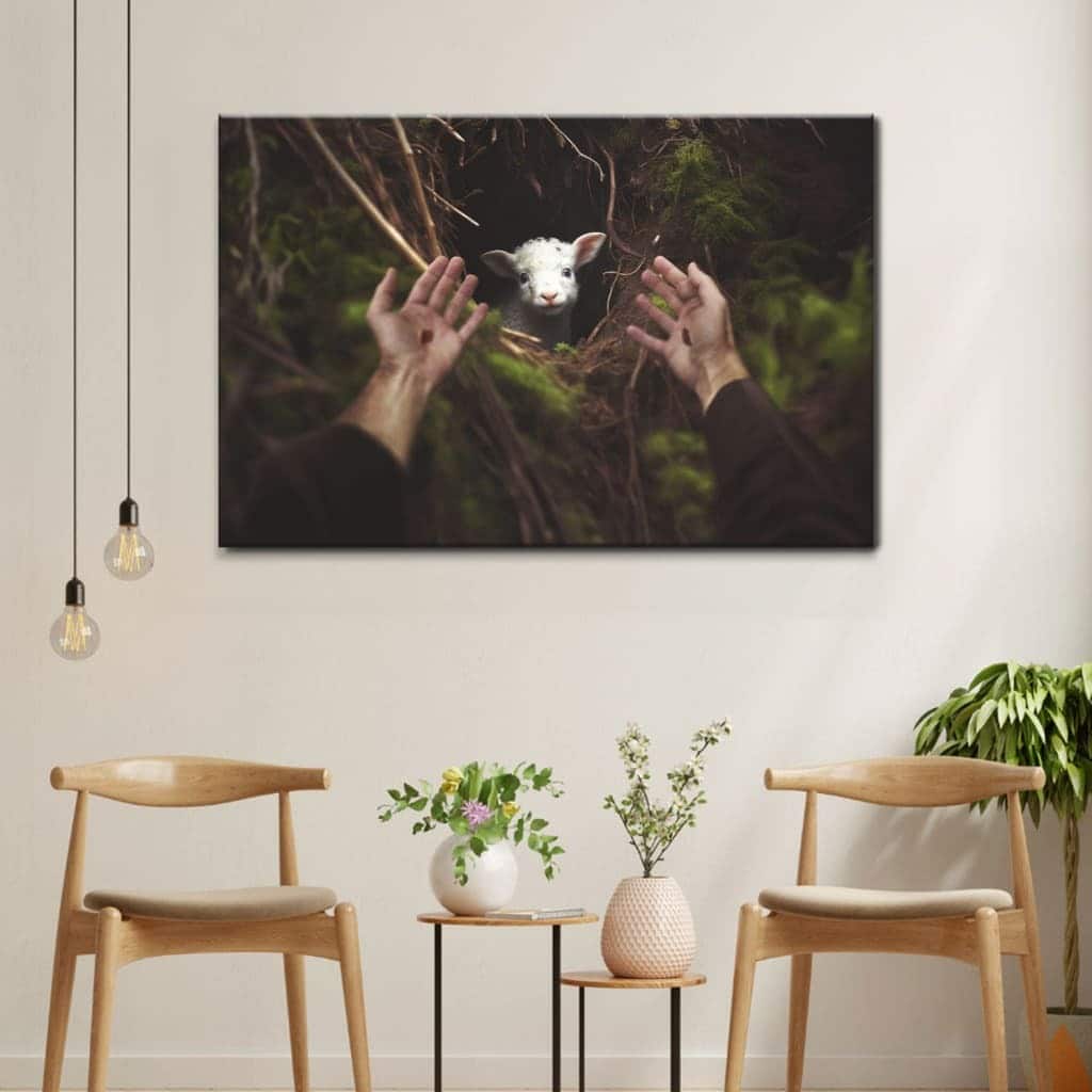 Jesus' Hand Reaching Out To Rescue A Lamb Canvas Wall Art Jesus' Hand Reaching Out To Rescue A Lamb Canvas Wall Art