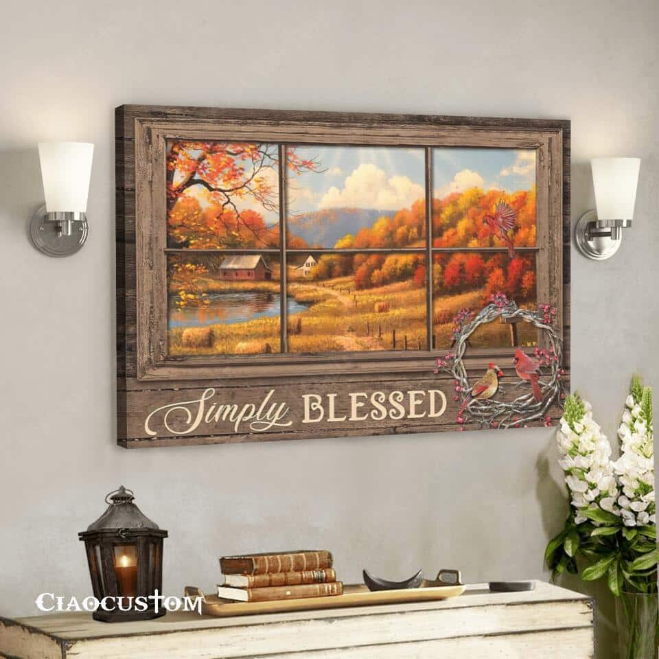 Simply Blessed Cardinal Bird Christian Faith Bible Verse Canvas Wall Art