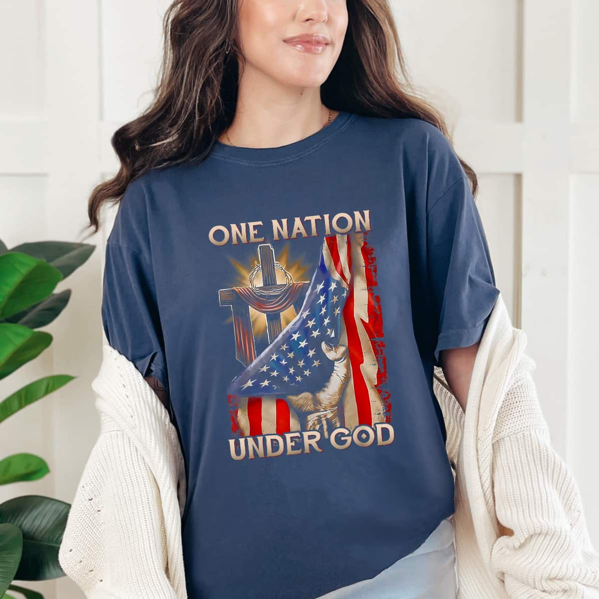 One Nation Under God US Flag 4th Of July Patriotic Christian T-Shirt