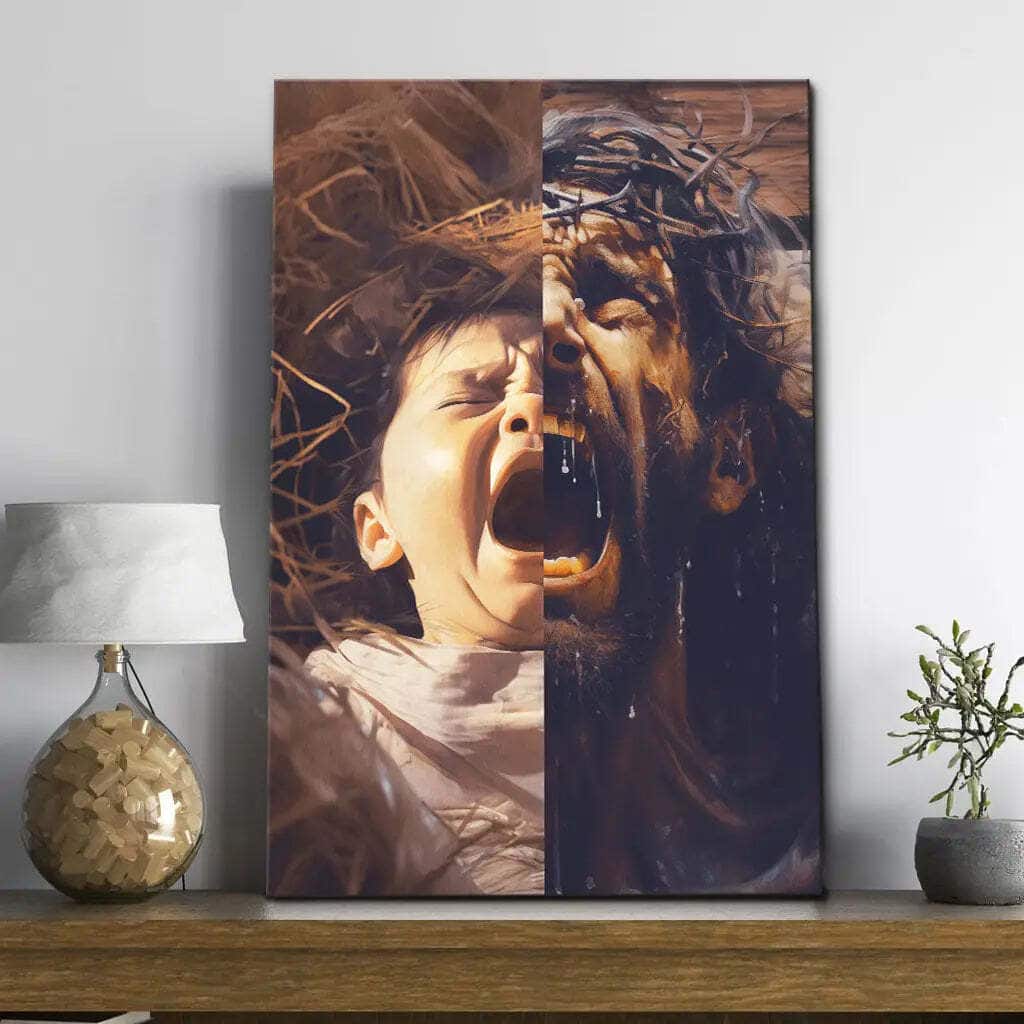 Jesus As A Baby And On The Cross Christmas Religious Canvas Print Jesus As A Baby And On The Cross Christmas Religious Canvas Print