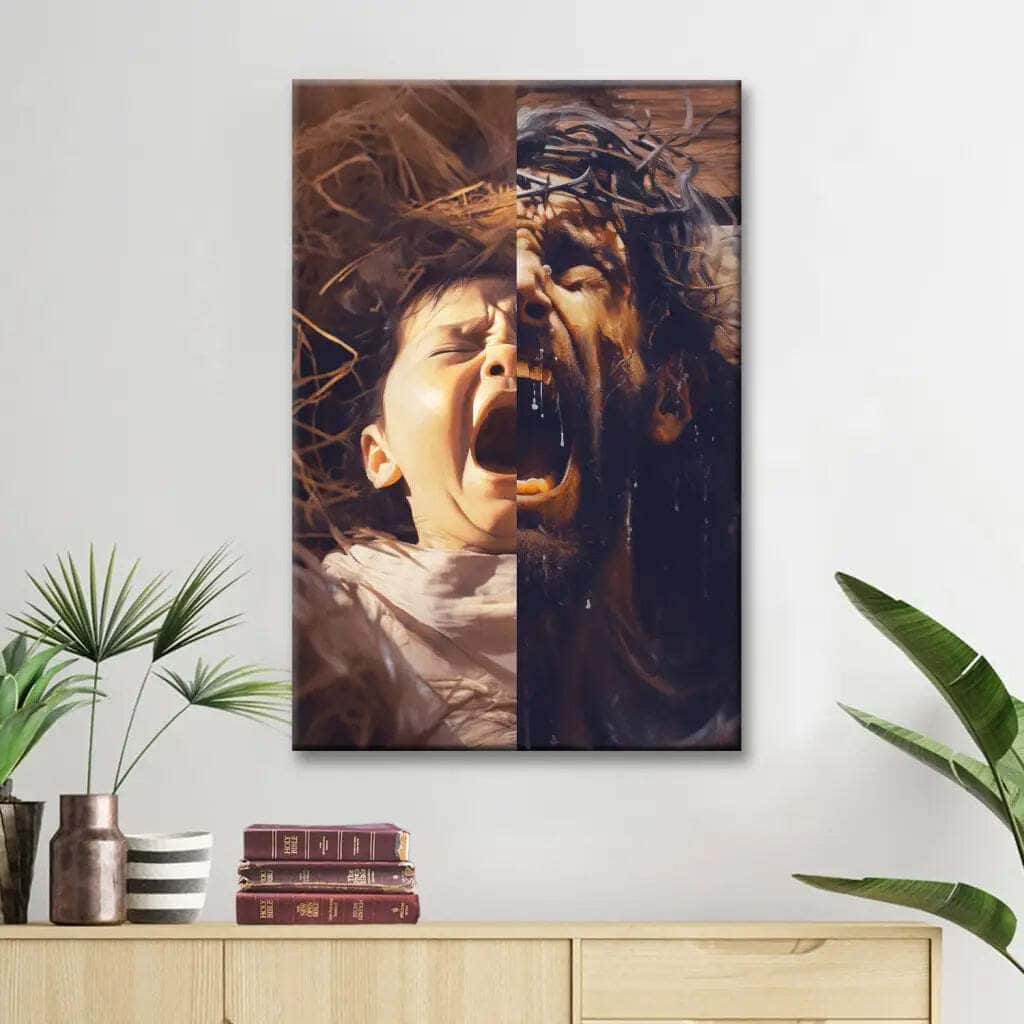 Jesus As A Baby And On The Cross Christmas Religious Canvas Print Jesus As A Baby And On The Cross Christmas Religious Canvas Print