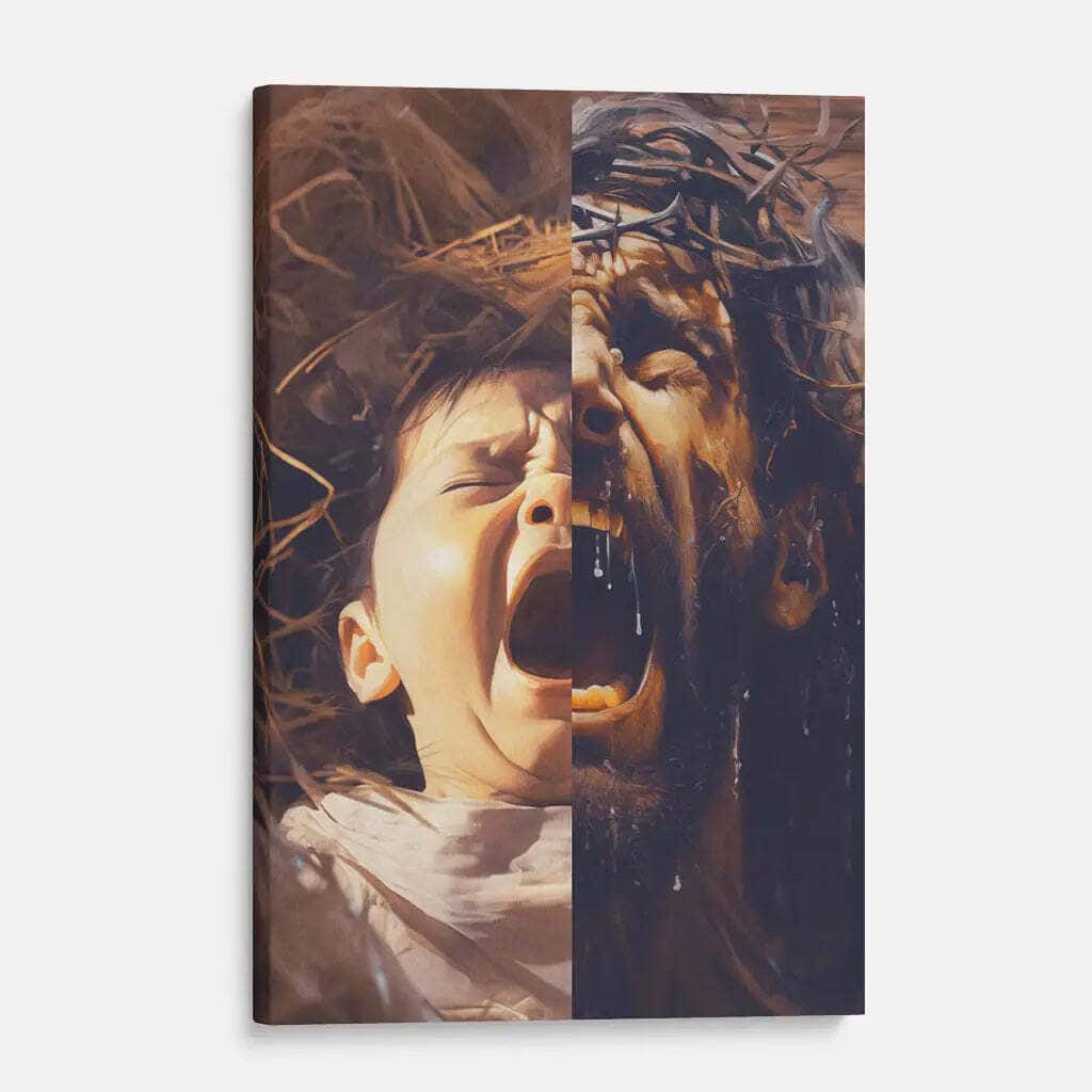 Jesus As A Baby And On The Cross Christmas Religious Canvas Print Jesus As A Baby And On The Cross Christmas Religious Canvas Print