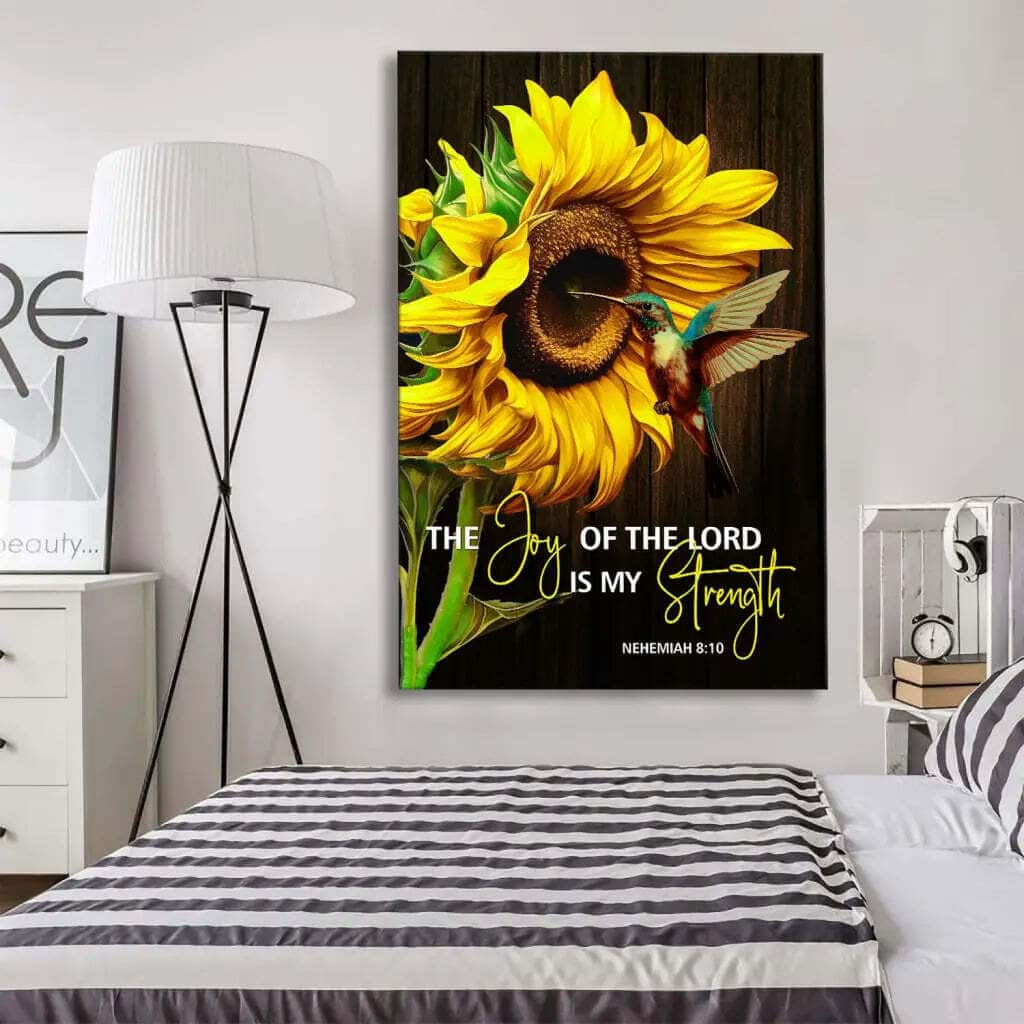 The Joy Of The Lord Is My Strength Sunflower Hummingbird Canvas Print