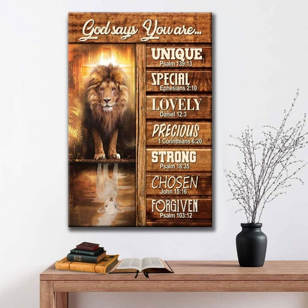 God Says You Are Bible Verse Lion And Lamb Picture Canvas Print