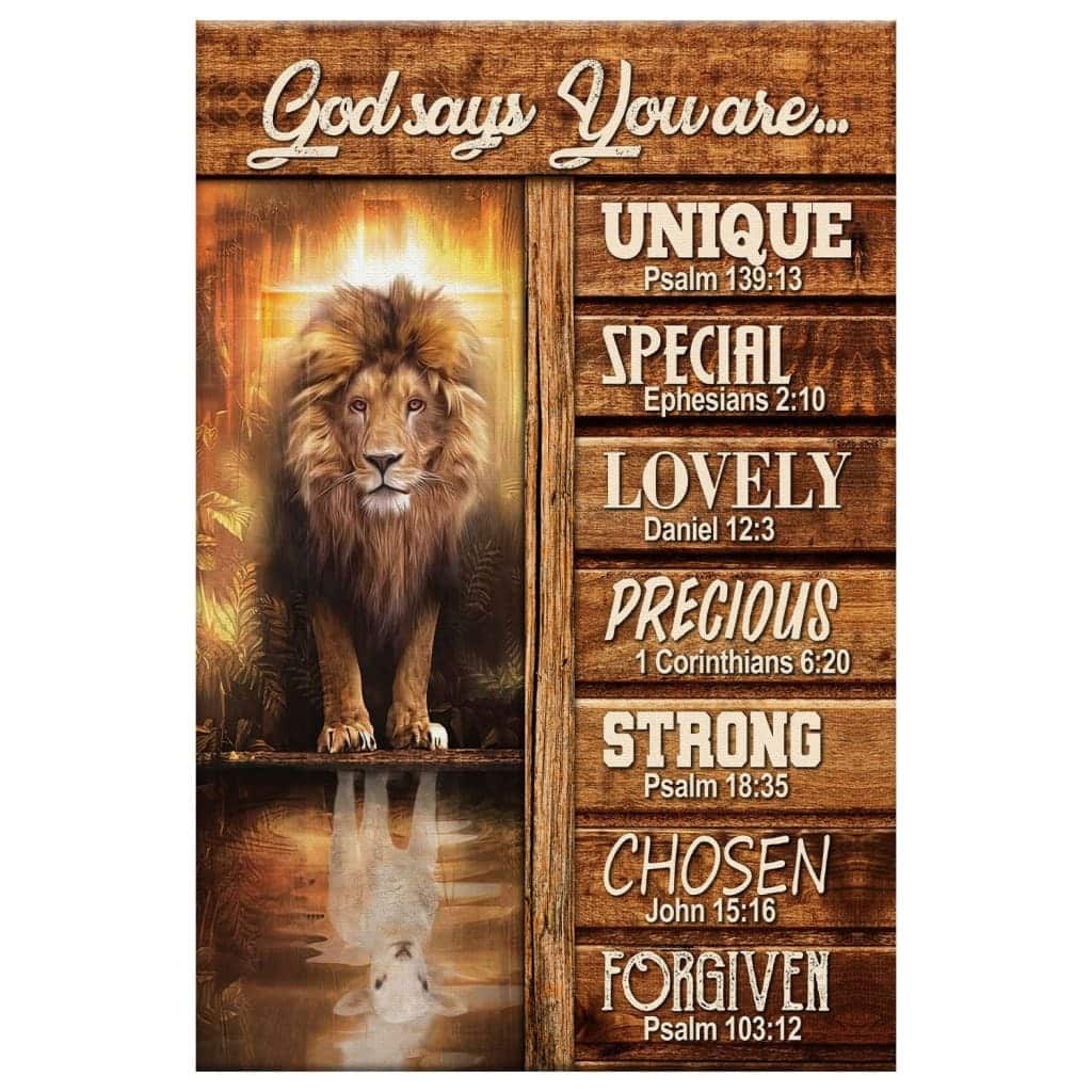 God Says You Are Bible Verse Lion And Lamb Picture Canvas Print God Says You Are Bible Verse Lion And Lamb Picture Canvas Print