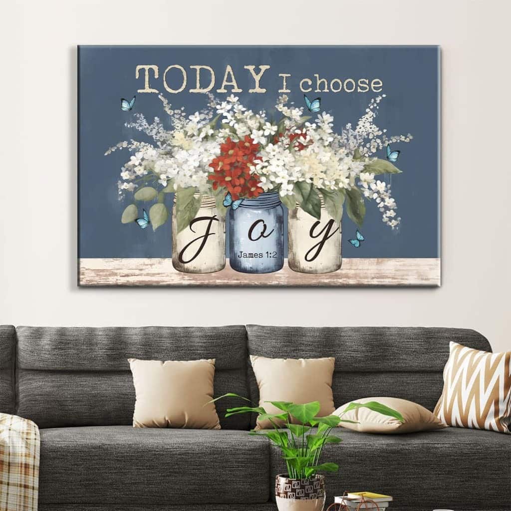 James 12 Today I Choose Joy Butterfly Flower Mason Jar Canvas Wall Art