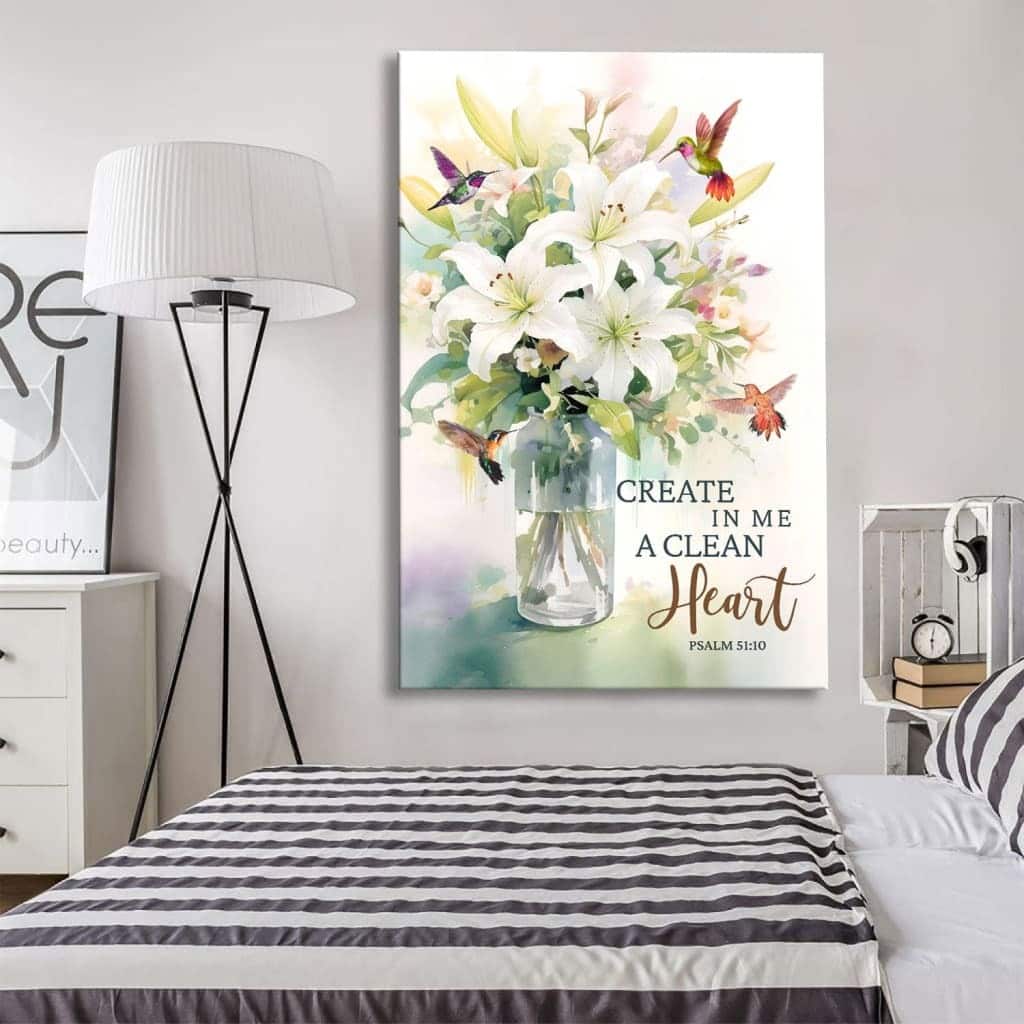 Lily Flower Hummingbird Create In Me A Clean Heart Psalm 5110 Canvas Print Lily Flower Hummingbird Create In Me A Clean Heart Psalm 5110 Canvas Print