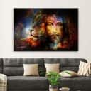 Jesus Christ With A Lion Of Judah In Cosmic Space Canvas Wall Art