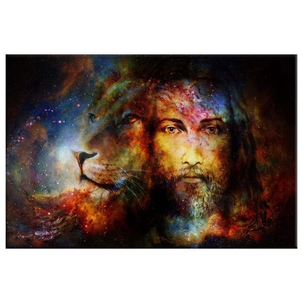 Jesus Christ With A Lion Of Judah In Cosmic Space Canvas Wall Art Jesus Christ With A Lion Of Judah In Cosmic Space Canvas Wall Art