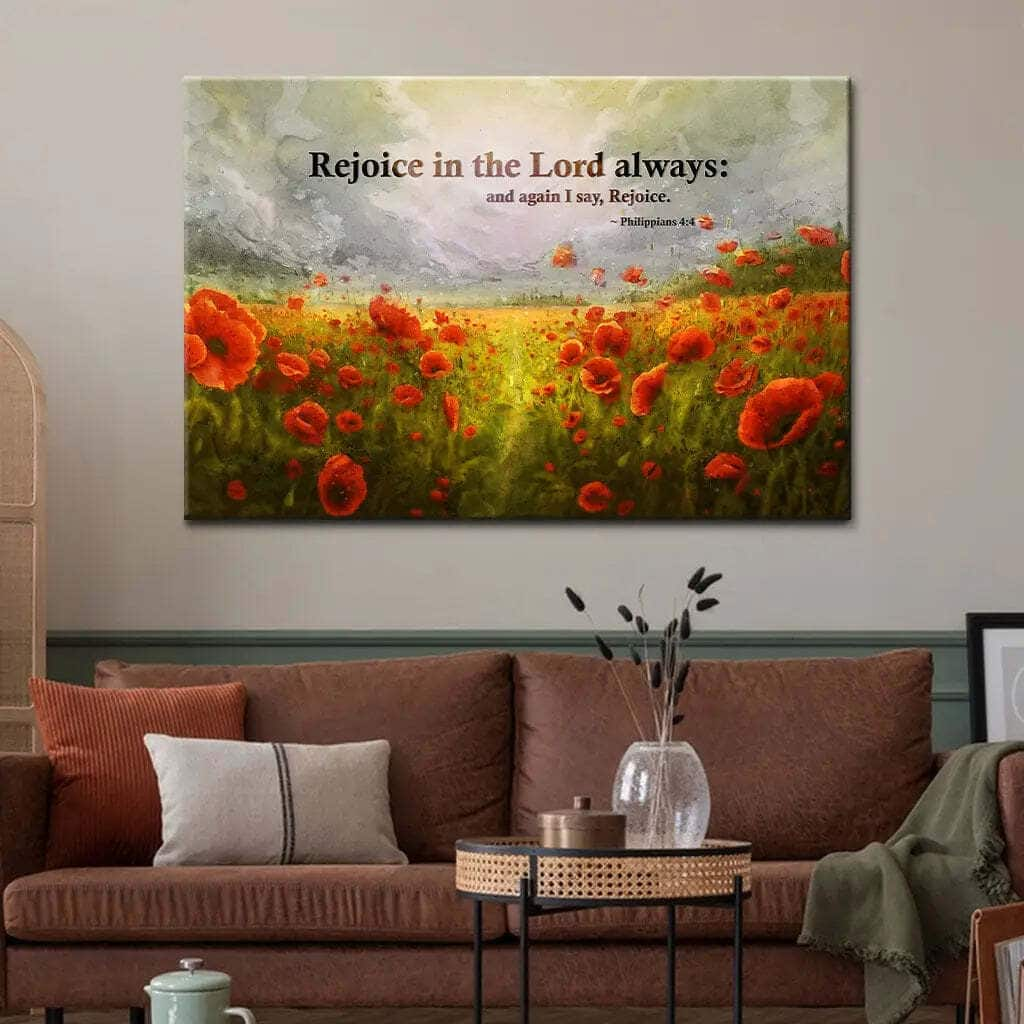 Philippians 44 Rejoice In The Lord Always Poppies Canvas Wall Art