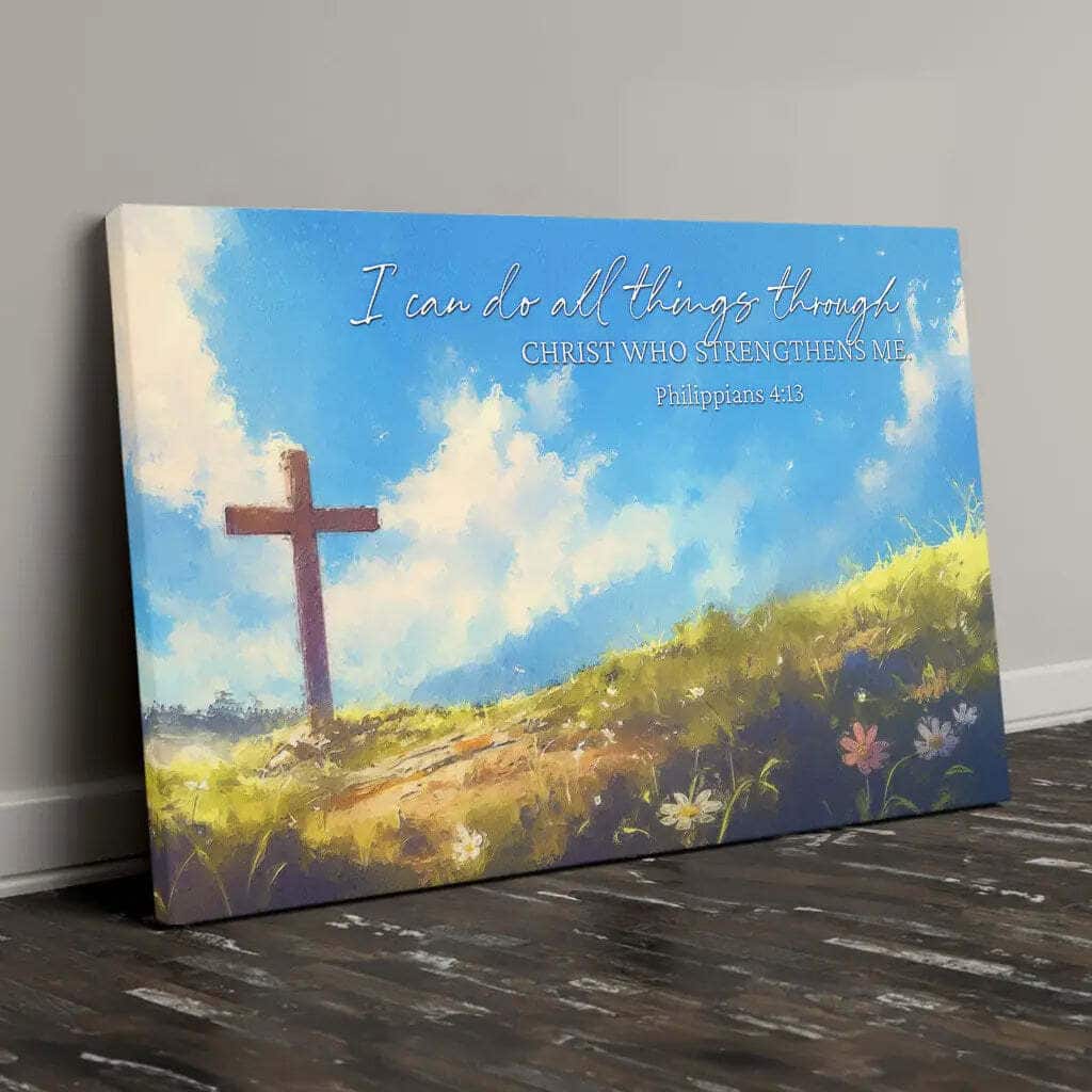 I Can Do All Things Through Christ Wooden Cross Philippians 4:13 Canvas Wall Art