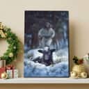 Jesus Running To Rescue A Lost Sheep In A Snowy Forest Christian Canvas Print