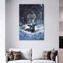 Jesus Running To Rescue A Lost Sheep In A Snowy Forest Christian Canvas Print