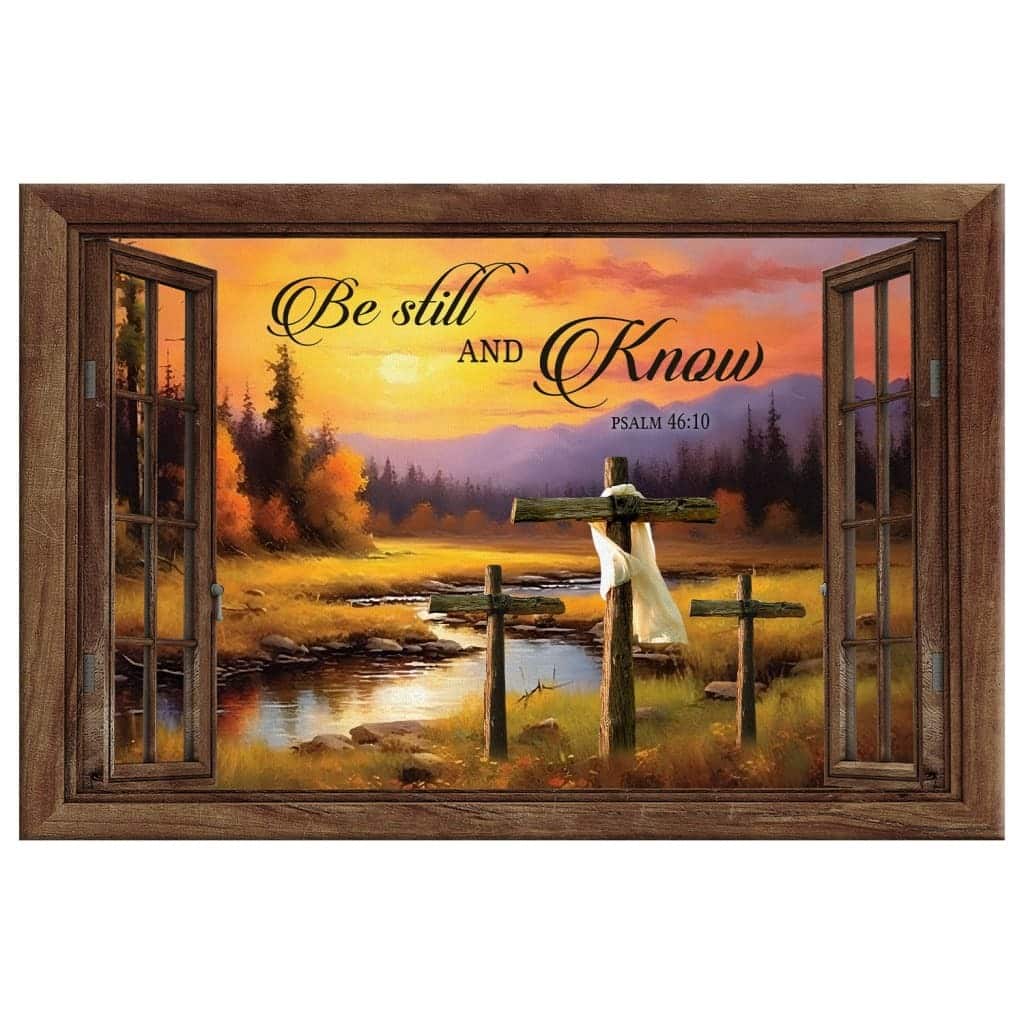 Be Still And Know Psalm 46:10 Sunset River Painting Christian Canvas Wall Art