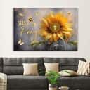 Just Pray Sunflower Butterfly Christian Canvas Wall Art