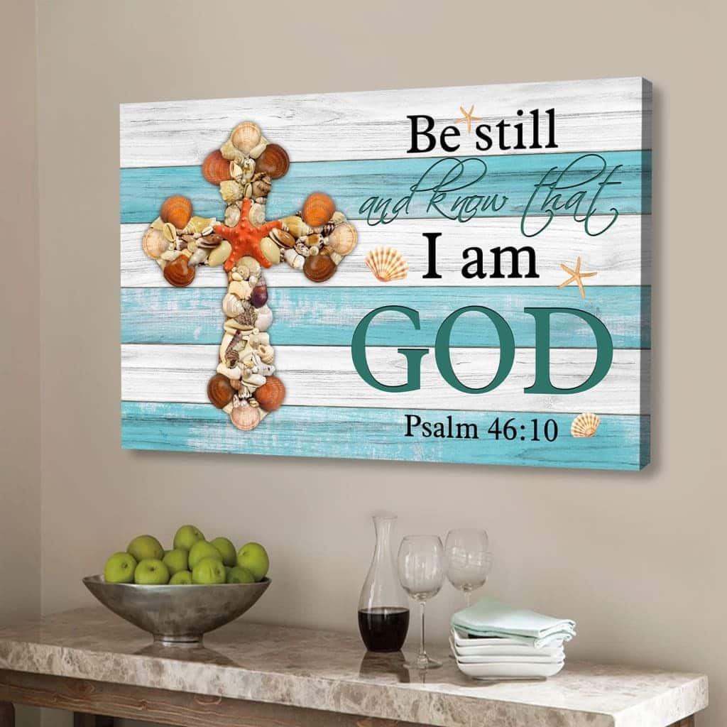 Seashell Cross Be Still And Know Psalm 46:10 Canvas Wall Art Seashell Cross Be Still And Know Psalm 46:10 Canvas Wall Art