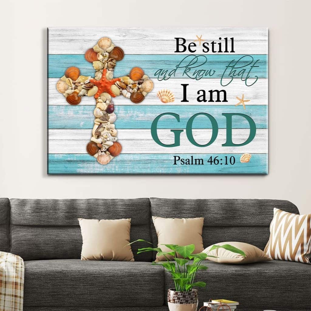 Seashell Cross Be Still And Know Psalm 46:10 Canvas Wall Art Seashell Cross Be Still And Know Psalm 46:10 Canvas Wall Art