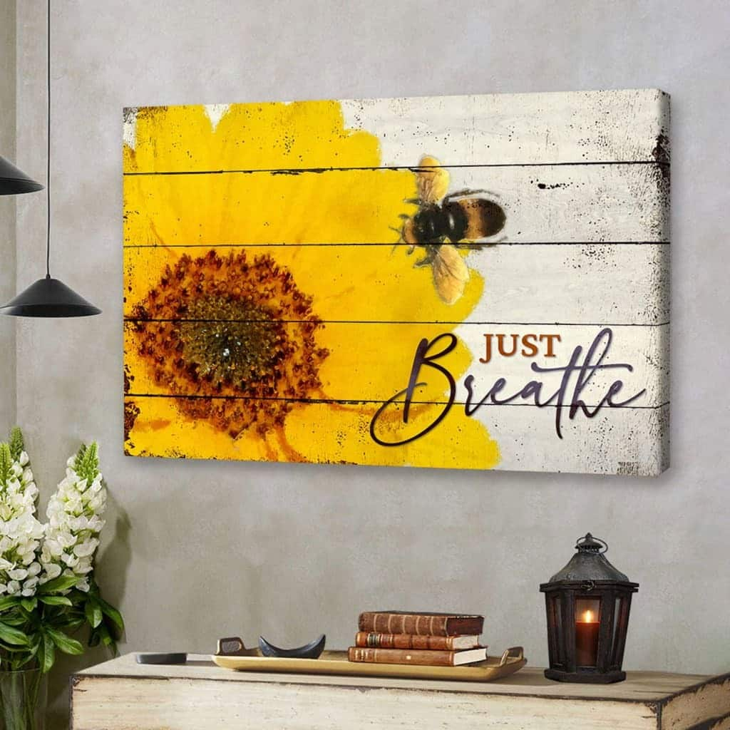 Christian Honey Bee Flower Just Breathe Canvas Wall Art