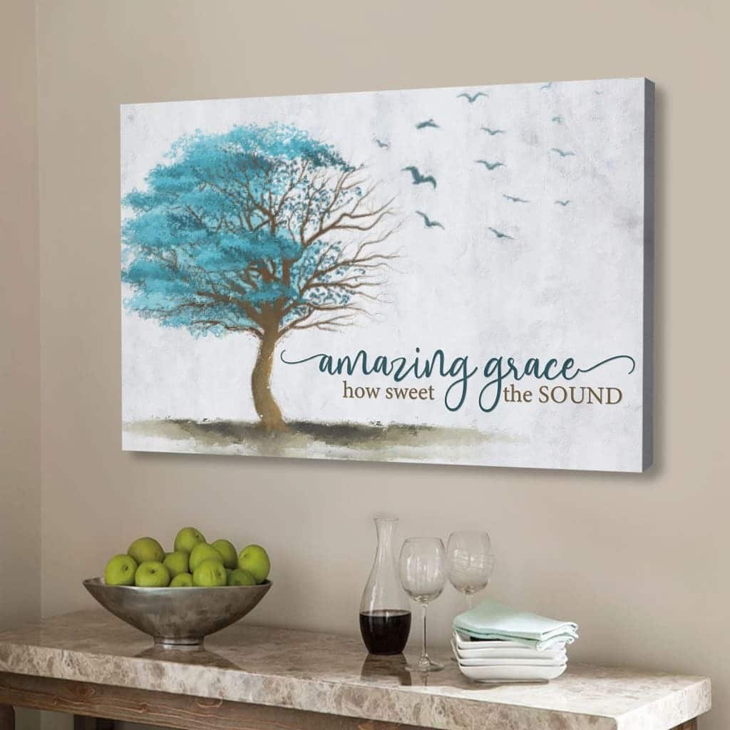 Amazing Grace How Sweet The Sound, Birds Flying Tree, Christian Canvas Wall Art Amazing Grace How Sweet The Sound, Birds Flying Tree, Christian Canvas Wall Art