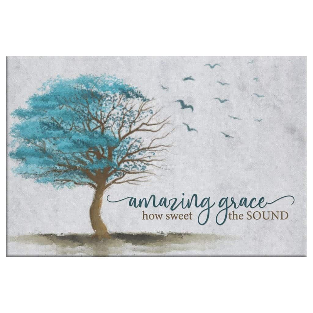 Amazing Grace How Sweet The Sound, Birds Flying Tree, Christian Canvas Wall Art