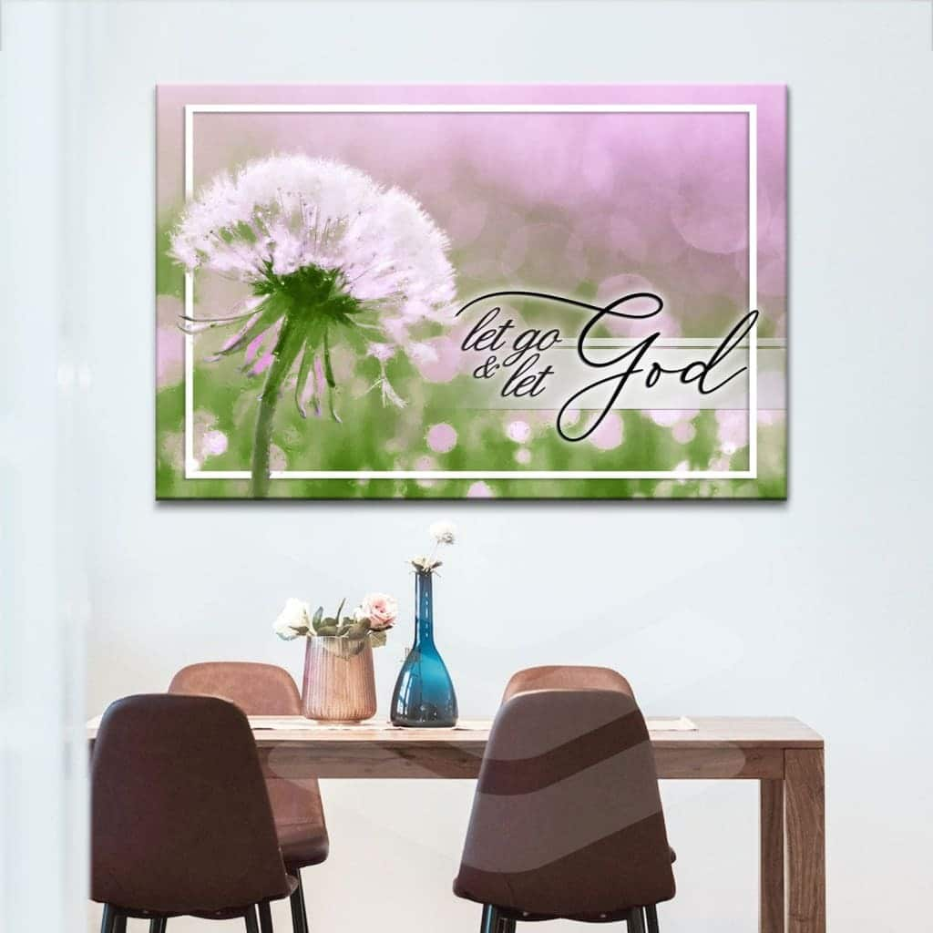 Christian Dandelion Let Go And Let God Religious Canvas Wall Art