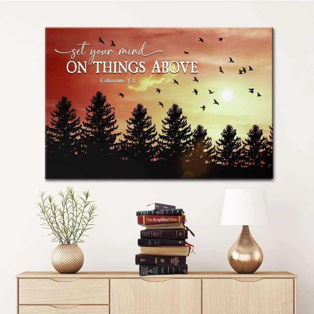 Birds Sunset Forest Set Your Mind On Things Above Canvas Wall Art