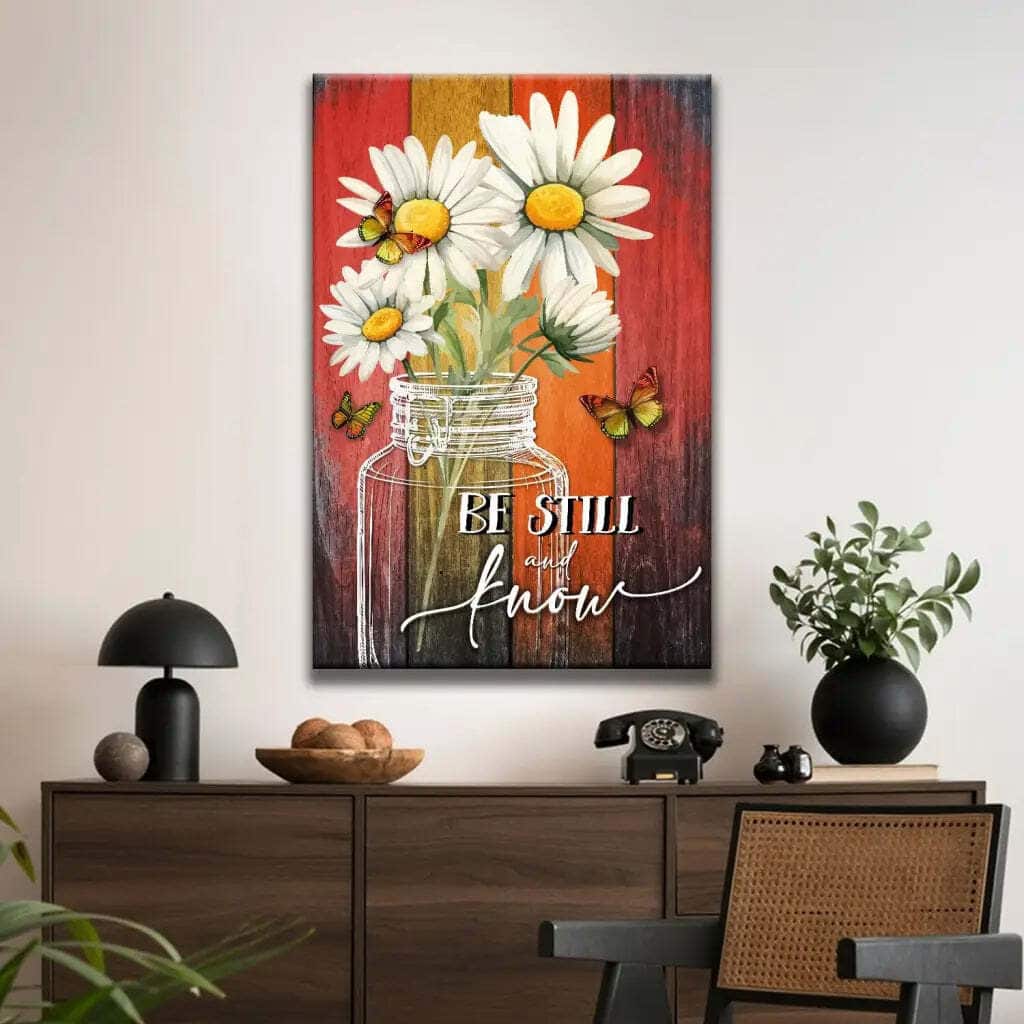 Be Still And Know Daisy Butterfly Canvas Print