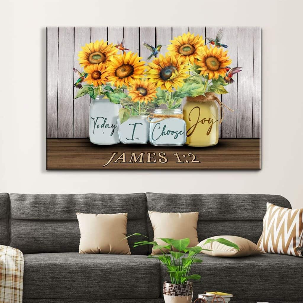 Today I Choose Joy James 12 Sunflower Vase Hummingbird Canvas Wall Art