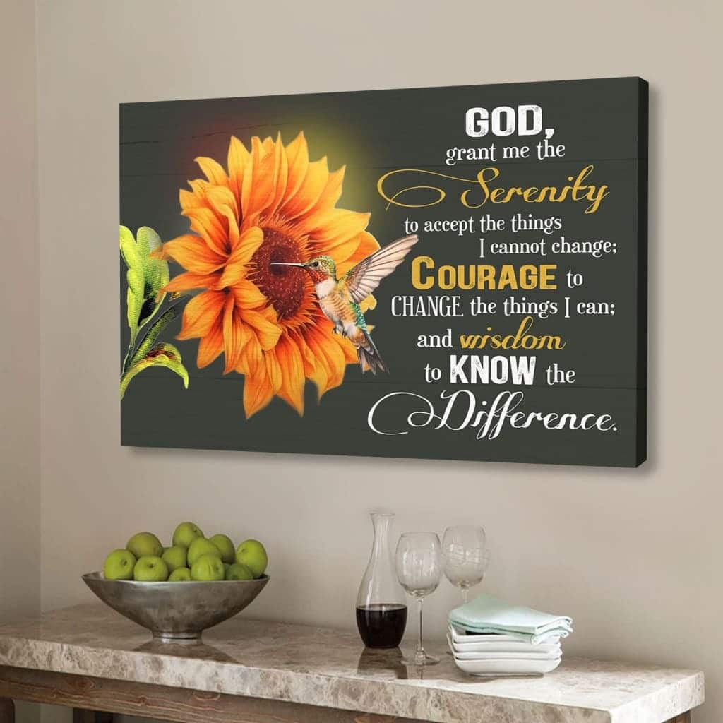 Serenity Prayer Hummingbird Sunflower Christian Canvas Wall Art