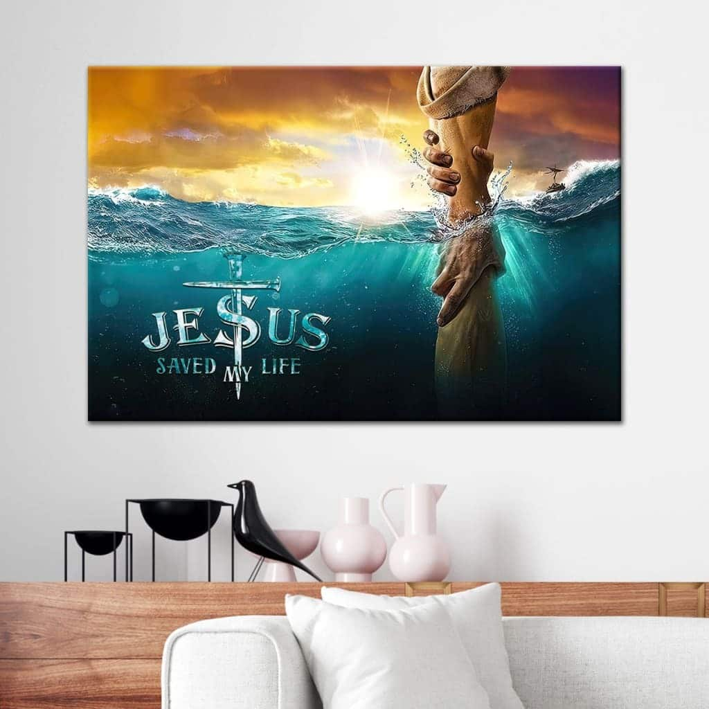 Jesus Saved My Life Jesus Reaching Out His Hand Christian Canvas Wall Art