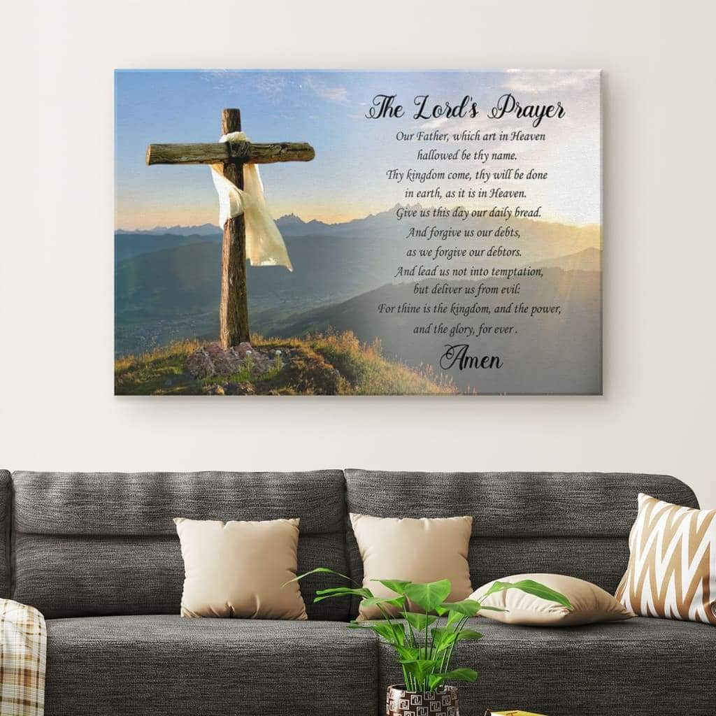 The Lord's Prayer Christian Cross Canvas Wall Art The Lord's Prayer Christian Cross Canvas Wall Art