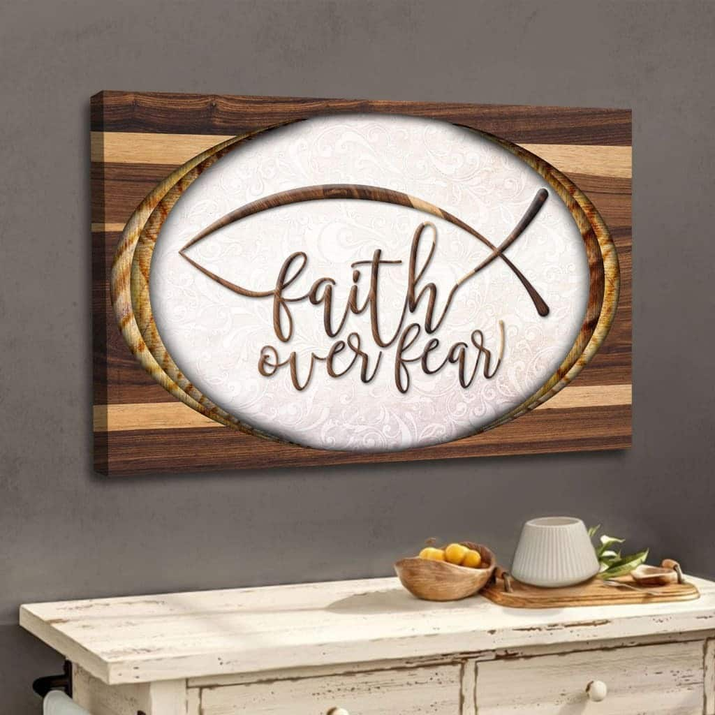 Faith Over Fear Jesus Fish Christian Religious Canvas Wall Art