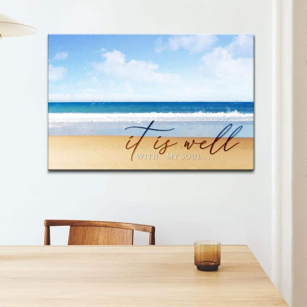 It Is Well With My Soul Beach Coastal Christian Canvas Wall Art