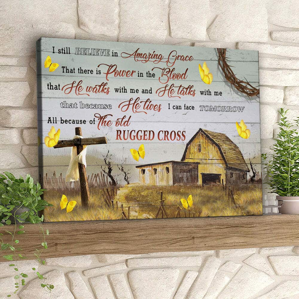 I Still Believe In Amazing Grace Butterfly Cross Canvas Wall Art