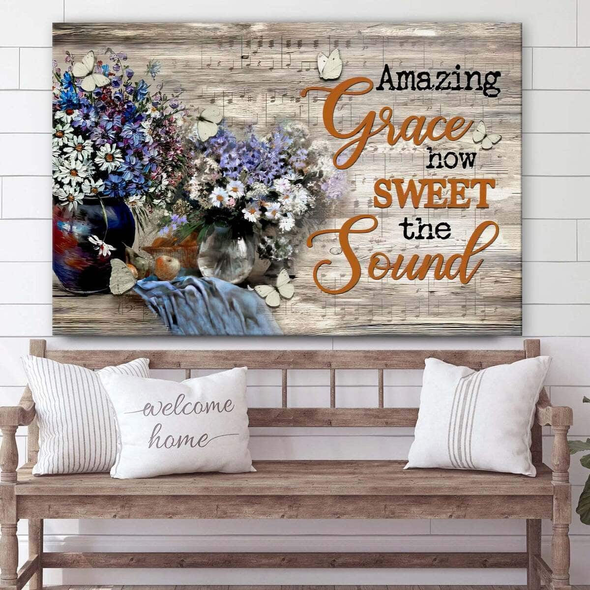 Amazing Grace How Sweet The Sound Daisy Butterfly Canvas Wall Art