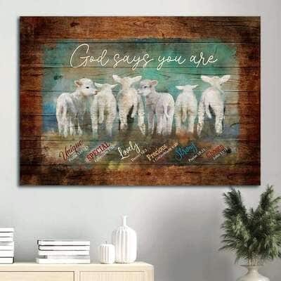 Adorable Baby Lambs God Says You Are Unique Canvas Wall Art