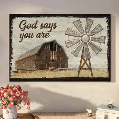 God Says You Are Farmhouse Windmill Christian Canvas Wall Art
