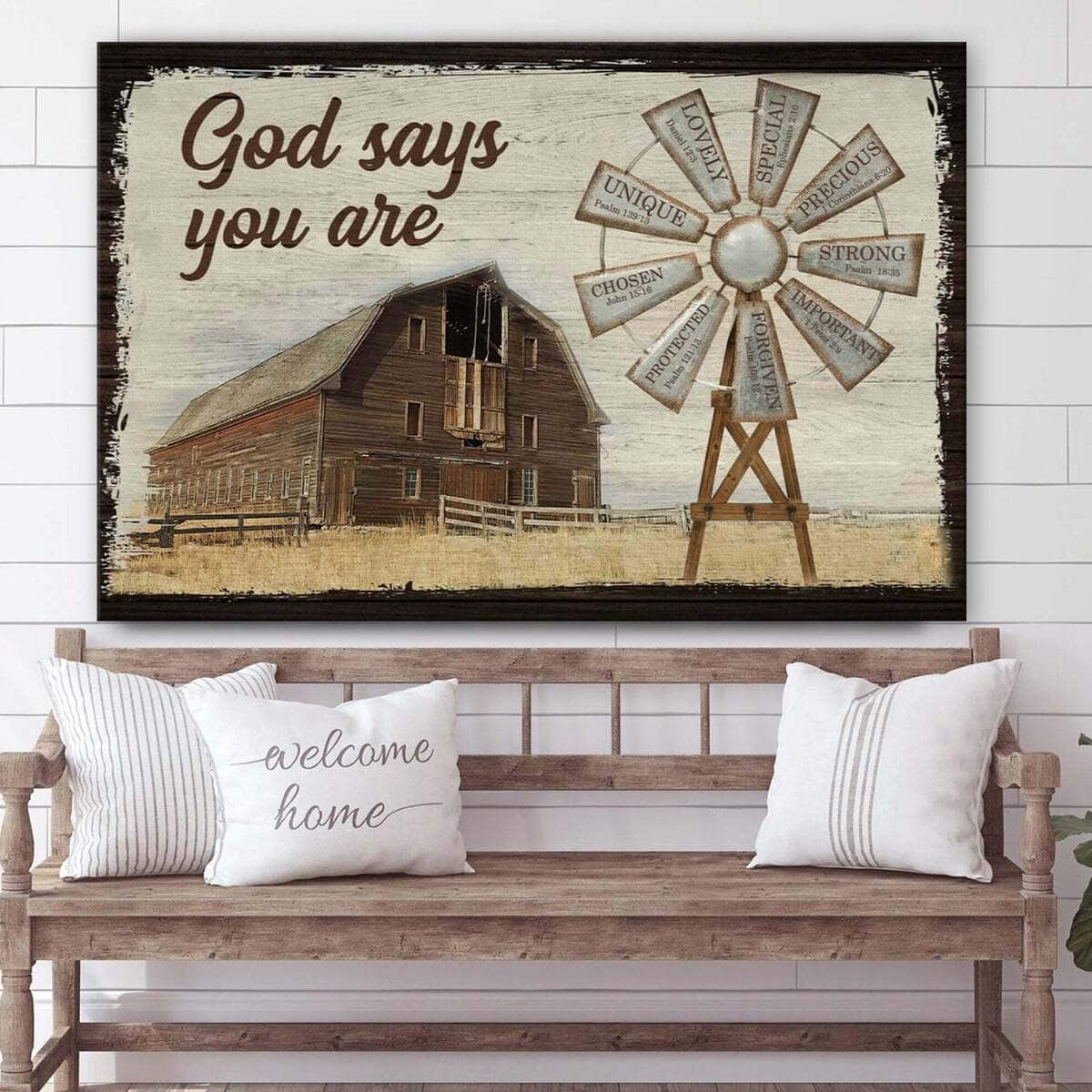 God Says You Are Farmhouse Windmill Christian Canvas Wall Art God Says You Are Farmhouse Windmill Christian Canvas Wall Art