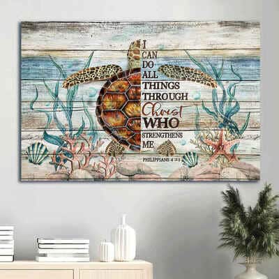 Sea Turtle I Can Do All Things Through Christ Canvas Wall Art